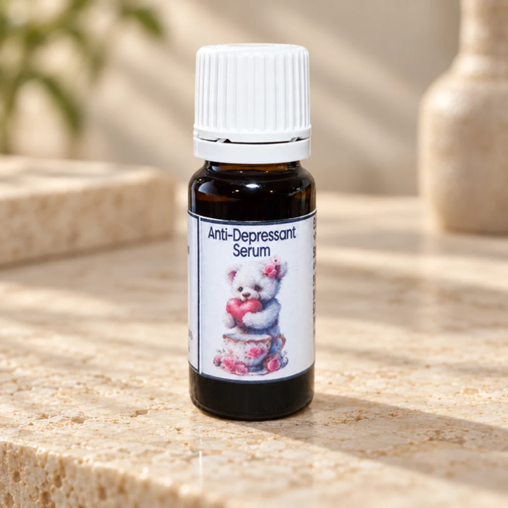 Anti-Depressant Serum — Diana's product in a warm stone editorial setting