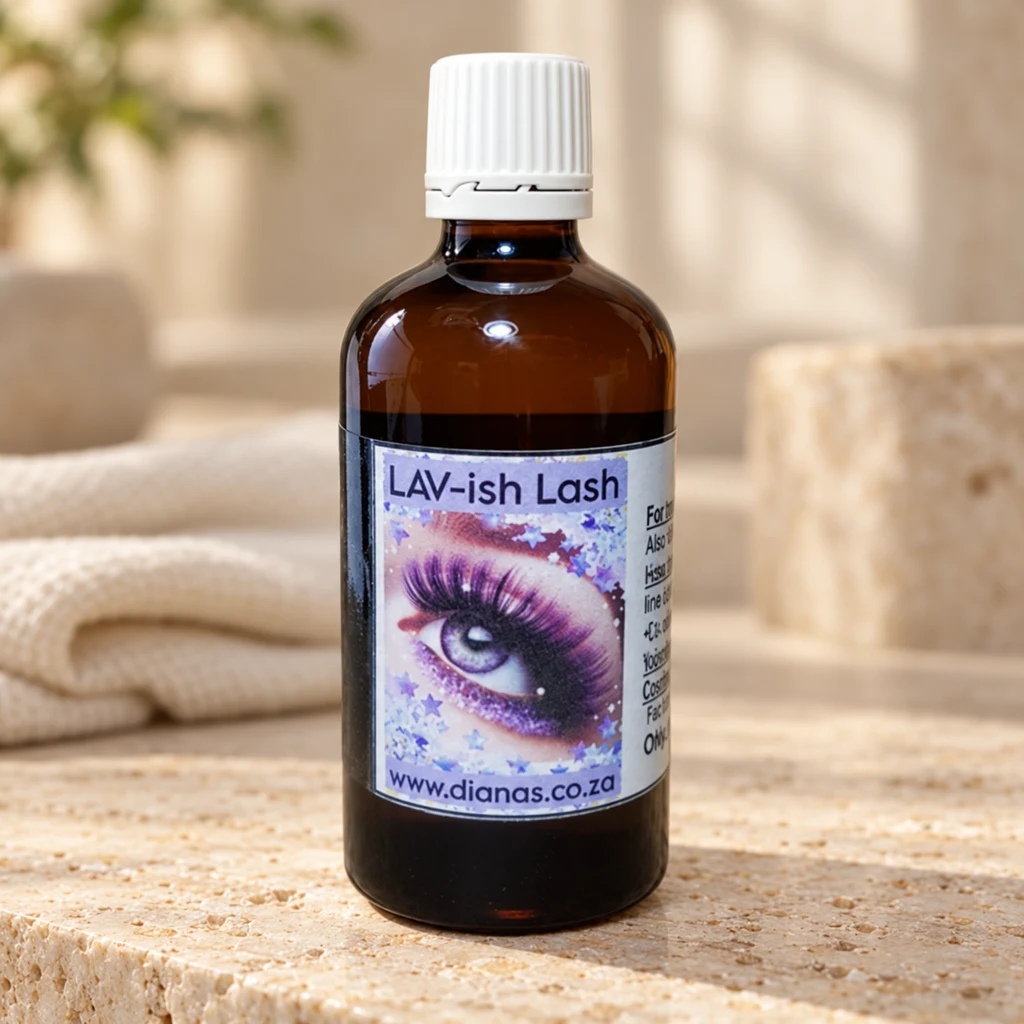 LAV-ish Lash Serum — Diana's product in a warm stone editorial setting