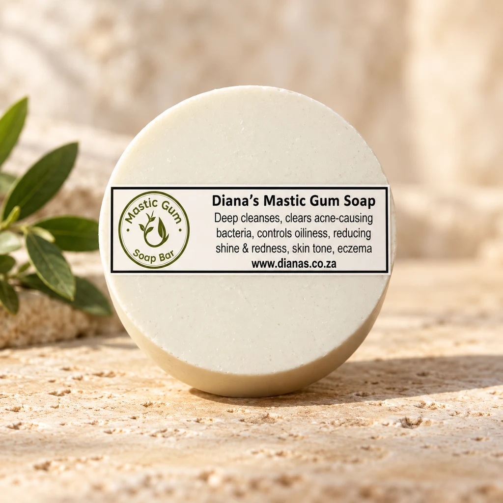 Mastic Gum Soap Bar — Diana's product in a warm stone editorial setting