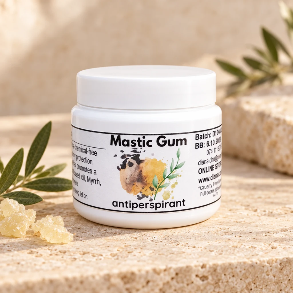 Mastic Gum Antiperspirant — Diana's product in a warm stone editorial setting