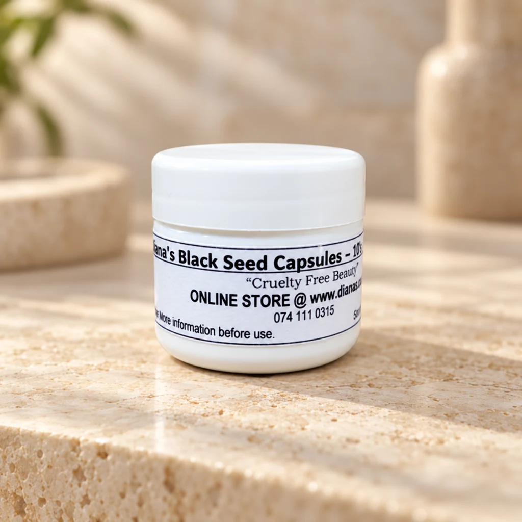 Black Seed 600mg “Vegan” Capsules – 10’s — Diana's product in a warm stone editorial setting