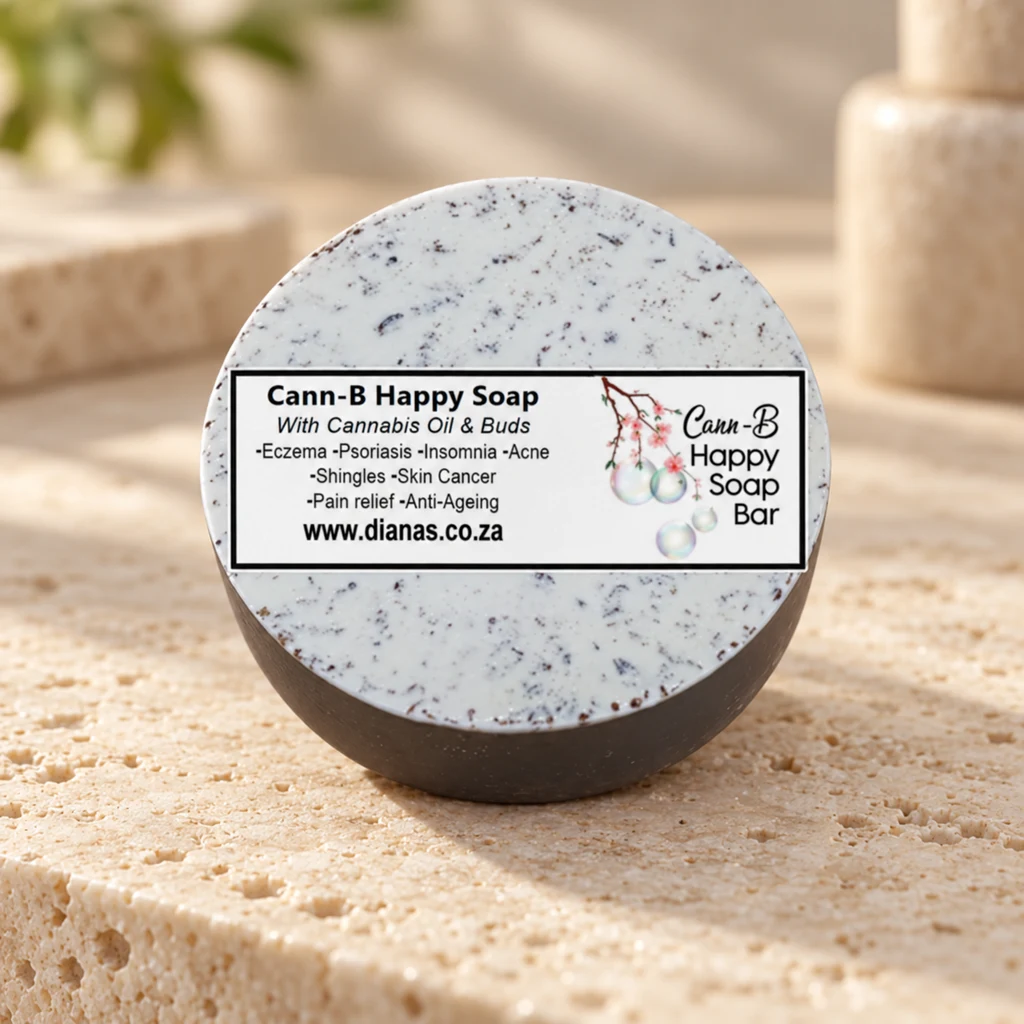 Cann-B Happy Soap Bar — Diana's product in a warm stone editorial setting