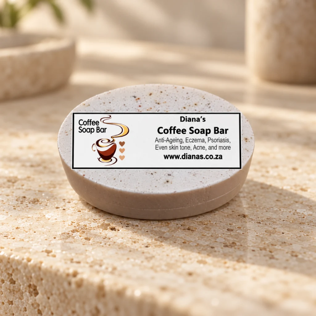 Coffee Soap Bar — Diana's product in a warm stone editorial setting