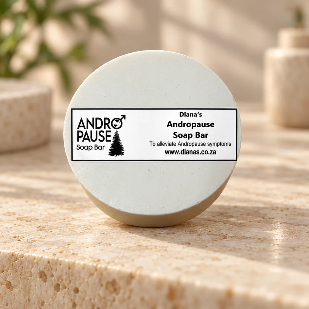 Andropause Support Soap Bar — Diana's product in a warm stone editorial setting