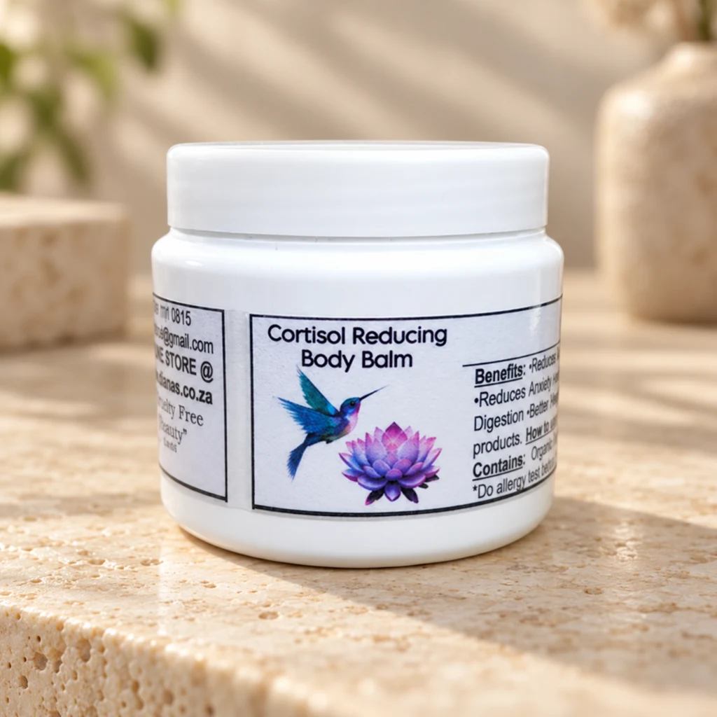 Cortisol Support Body Balm — Diana's product in a warm stone editorial setting