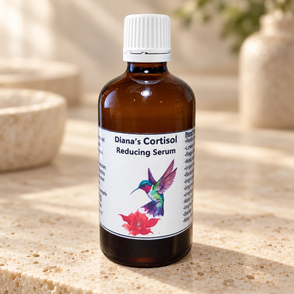 Cortisol Support Serum — Diana's product in a warm stone editorial setting