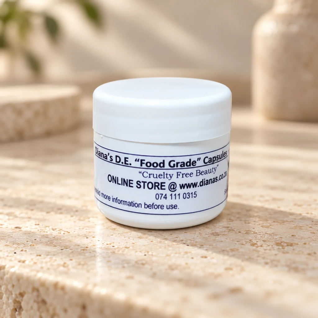 Diatomaceous Earth Food Grade 600mg “Vegan” Capsules – 10’s — Diana's product in a warm stone editorial setting