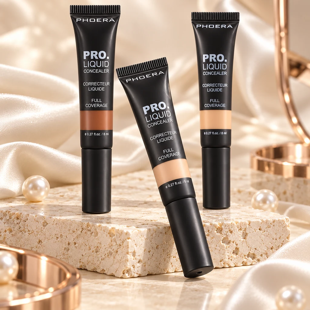 PHOERA Full Coverage Liquid Concealer Wand in original PHOERA packaging, premium Katjiepiering editorial photograph