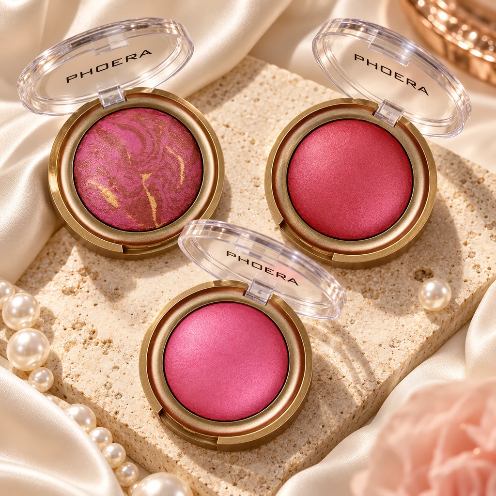 PHOERA Baked Blush in original PHOERA packaging, premium Katjiepiering editorial photograph
