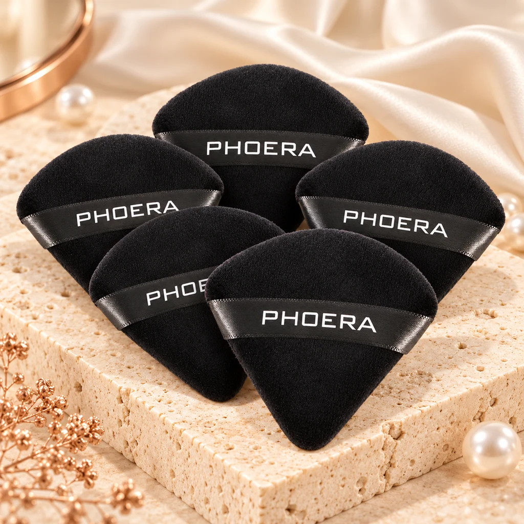 PHOERA 6 Pcs Powder Puff Face Soft Triangle Makeup Puff for Loose Powder in original PHOERA packaging, premium Katjiepiering editorial photograph